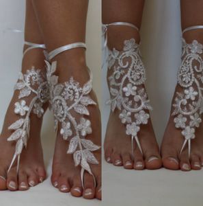 Absolut underbara skor för strandbröllop Delikat Lace Applqiues Bead Sequins Open Toe Ankel Flat Bridal Shoe för sommar