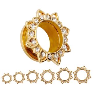 KUBOOZ Stainless Steel Crystal Flower Pattern Ear Plugs Tunnels Body Jewelry Piercing Earring Gauges Stretchers Expanders mm