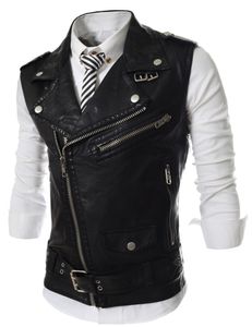 Herrenwesten Großhandel – Leder-Motorradweste für Herren, schwarze Lederweste, rote Weste, Steampunk-Rock, schmale Passform, ärmellose Jacke mit Reißverschluss, XXL