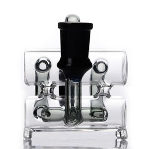 Schwarzer 14-mm-Aschehalter, doppelter Shisha-Kammer-Aschenfänger für Glasbongs, Glas-Bubbler, 90-Grad-Eisfänger, 18-mm-Verbindungen