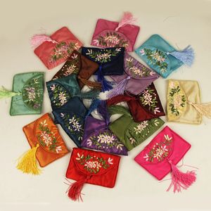 Handmade Wstążka Haft Zipper Monety Torebka Tassel Silk Brocade Biżuteria Opakowanie Prezent Torba Posiadaczy Karty Ticket Schowek Pouch 12x9 cm