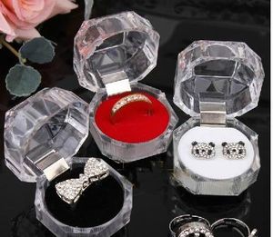 Jewelry Package Boxes Ring Holder Earring Display Box Acrylic Transparent Wedding Packaging Storage Box Cases v0262