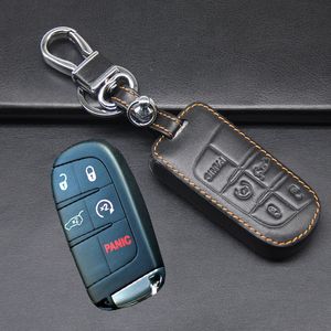 Car-styling äkta läderbil Key Fob Case Holder Väska för Jeep Grand Cherokee / Dodge JCUV / Chrysler 300C 5 Knappar