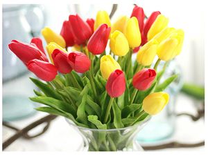 11 färger PU plast slang blomma bukett 32 cm / 12,6 tum mini real touch blommor för heminredning bröllop