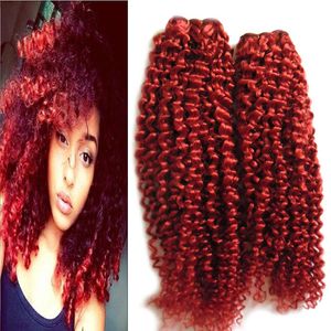 Kırmızı İnsan Saç Dokuma Paketler Moğol Kinky cCurly Saç 200g 2 adet afro kinky kıvırcık saç çift atkı kalite, hiçbir dökülme