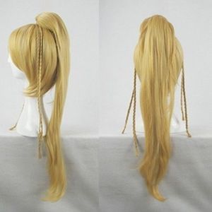 100% brandneue hochwertige mode bild volle spitze wigshot! Final Fantasy Rikku Cosplay Perücke Blonde Langköter Tail Party Kostüm Haar