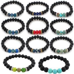 Natural Lava Stone Bracelets Essential Oil Diffuser 7 Chakra Yoga Energy Stretch Bracelet Bangle for Men Women Jewelry Gift Kimter-B348S F
