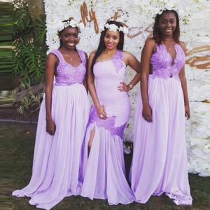 Kolor liliowy Plus Size Nigeria Druhna Dresses Trzy Styl Koronki Aplikacja Syrenka Linia Maid of Honor Gowns Quest Wedding Wear