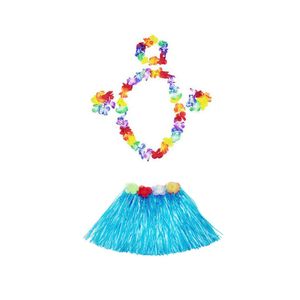 30 uppsättningar 30cm Hawaiian Hula Grass Kjol + 4PC Lei Set för barn Luau Fancy Dress Costume Party Beach Flower Garland Set ZA1581