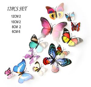 12st 3D Butterfly Sticker Set Art Wall Creative Dekoration Klistermärken PVC Avtagbar väggfuktmagneter Decor 15 stilar Alternativ