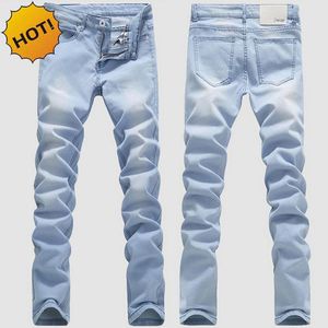 Yüksek Quanlity 2017 Açık Mavi Erkekler Yıkama Streç bacak Kalem pantolon gençler Gençler Erkek Hip Hop Beyazlatma Denim Kot Slim Fit Dipleri