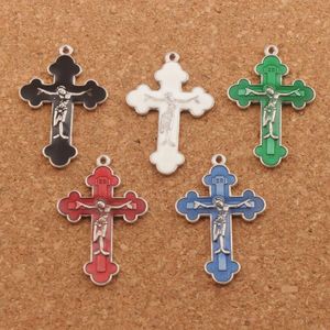 Emalj Jesus Crucifix Cross Charms Pendants 70pcs / Parti 21x33.5mm Antik Silver Mode Smycken Fit Armband Halsband Örhängen L424