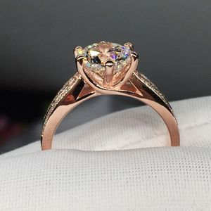 Vecalon moda jóias mulheres anel rosa cor de ouro 3ct diamond cz 925 anel de banda de casamento de noivado de prata para mulheres