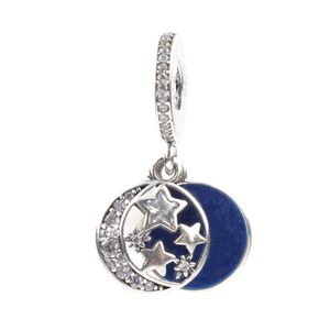 Fit Pandora Charm Naszyjnik Oryginalny Srebrny Urok List Grawerowane Charms z Clear Cyrkon Księżyc i Star DIY Biżuteria Berloque LB157