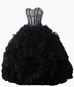 2017 sexy abito da ballo di cristallo nero abiti quinceanera con paillettes perline organza plus size abiti dolci 16 vestido abiti da debuttante BQ31