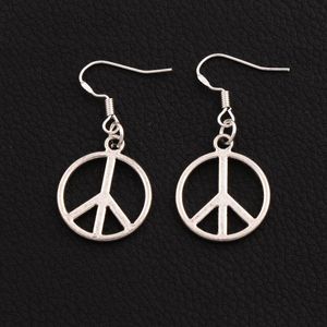 Alloy Peace Sign Dangle Chandelier Earrings 925 Silver Fish Ear Hook E290 38.4x17.5mm 40pairs/lot