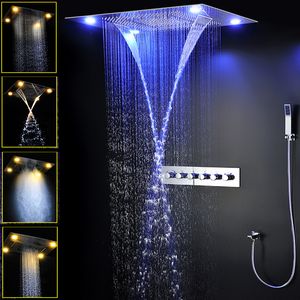 Thermostatic Shower Modern Designs Large Size Ceiling Rain Multifunction Concealed Shower Faucets Set LED Shower Mist Waterfall