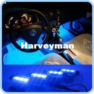 4x 3 LED Blue Car Auto Charge interior light 4in1 12V Glow Decorative Atmosphere Lights Lamp