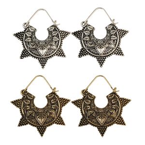 idealway Bohemian Vintage Ethnic Tibetan Silver Golden Carving Metal Hook Dangling Earrings Tribal Jewelry 2 Colors