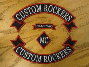 Custom Embroidered Rockers Ribbon, Name & MC Set Patch Vest Outlaw Biker MC Club Sew On Jacket back or leather coat