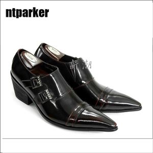 Японский тип моды заостренные мужчины платье обувь вино красный / черный рост повышенная деловая обувь, большой размер EU38-46!