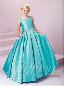 Vendite calde Ragazze Pageant Kid Abbigliamento formale Abiti Cristalli Perline Principessa Lunghezza pavimento Abito da compleanno Abito da ragazza con lacci Vestito da ragazza