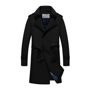 Wholesale-新しい秋と冬の男性のスリムなパターンダブルブレストトレンチコートベルトカジュアルビジネスの襟のパーカーをダウンロード