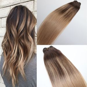 #4 #18 Människohårvävsbunt Brazilian Virgin Människohårinslag Ombre Balayage Highlights Dye Color