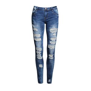 Wholesale- Boyfriend Jeans Women Pencil Pants Trousers Ladies Casual Stretch Skinny Jeans Female Mid Waist Elastic Holes Pant Fashion 2016