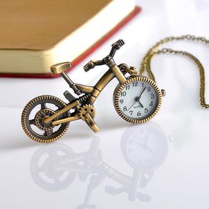 Retro Mini Brąz Bike Design Rower Vintage Rowery Zegarek Kieszeniowy Naszyjnik Z Łańcuch Biżuteria Boy Girl Gift