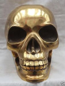 Pure Copper Gilded Bronze With Taste Chinese Chinese Brass Designed Human Skull Skeleton Human Head Statue Sculpture Decoration