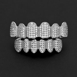 Grills Ny anpassad silverguldfärg All Iced Out Luxury Zircon Top Bottom Grillz Set Hop Hip Teeth Gift