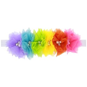 Newborn Baby Headbands Tulle Flower Elastic Rainbow Headband Girls Infant Hairbands Kids Children Hair Accessories Cute Head Bands KHA113