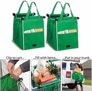 Popular New Grab Bag Reusable Eco-friendly Shopping That Clips To Your Cart Folding bags 100pcs OPP Package