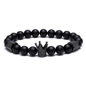 Black Skull Strands Homens Titânio Aço Pulseira 8mm Natural Onyx Pedra Grânulos Charme Jóias Moda Presente Valentim do Natal Feriado Natal