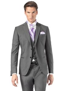 Neuestes Design Grauer Bräutigam-Smoking mit zwei Knöpfen, Trauzeugen-Anzug für Herren, Hochzeits-Blazer-Anzug (Jacke + Hose + Weste + Krawatte) Nr.: 456