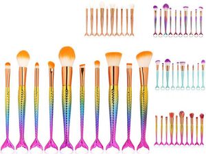 10pcs Denizkızı Balık Fırçası Gökkuşağı Makyaj Fırçası Krem Yüz Güç Fırçaları Kitleri Çok Amaçlı Güzellik Gökkuşağı Kozmetik Fırça Kitleri