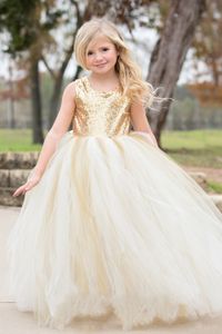 ゴールドスパンコールフラワーガールズドレス2017ジュエルネックとチュチュスカート本物の写真プリンセス女子誕生日ドレス床の長さ