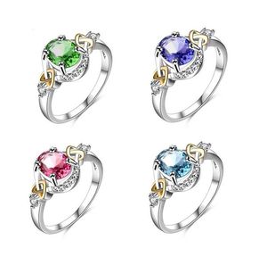 High quality Wholesale Luxury Jewelry 18k white Gold Filled Colorful Sapphire Emerald Aquamarine Gemstones Women Wedding Band Ring Gift