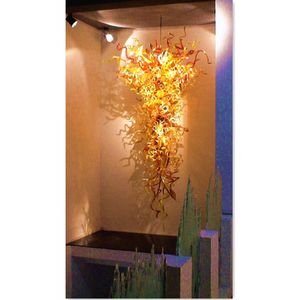 Lampadari lunghi Metallo Colore giallo Decorazioni per soggiorno LED Lampadario in vetro borosilicato Illuminazione Illuminazione fatta a mano in cristallo artistico