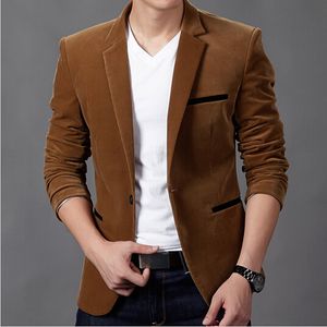 Wholesale- 2015 New Arrival Men's Spring  Casual Blazers One Button Stylish Slim Corduroy Blazer Male Fashion Suit Jacket High Quality