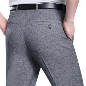 Abiti da uomo Blazer All'ingrosso- Business Casual Pantaloni da completo sottili Lino Stile estivo Pantaloni da lavoro dritti solidi per uomo Abito classico 42 44