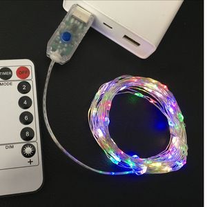 luci stringa led 10M 33ft 100led 5V telecomando alimentato tramite USB esterno bianco caldo / filo di rame RGB decorazione della festa nuziale di natale