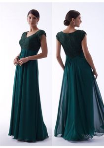 Koyu Yeşil Mütevazı Gelinlik Modelleri Uzun Kısa Kollu Dantel Şifon A-Line Yaz Düğün Parti Elbiseler Ucuz Custom Made