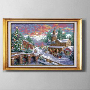 Winter Castle, Western Cross Stitch Kit, Needlework Ställ Broderi räknat tryckt på kanfas DMC 11ct 14ct, Vinterlandskap Home Wall Decor