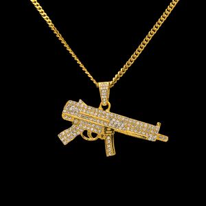 Mens 18k oro argento placcato Iced Cz Hip-Hop Z-84 mitragliatrice pendente collana 3mm 24 