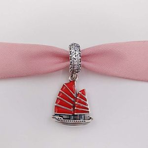 Andy Jewel 925 Sterling Silver Beads Chinese Junk Ship Red Emamel Clear CZ Charms Fits European Pandora Style Jewely Armband Halsband
