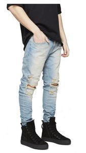 Jeans masculinos Slim Fit Ripped Men Hi-Street Denim Denim Jogadores buracos de joelho lavados destruídos mais S NGCZ