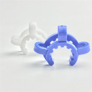 14mm 18mm plast Keck Clip med vitblå Joint Tillverkare Laboratorie Lab Clamp Clip Anslut för glas Bong Adapter