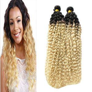 Kinky Curly Virgem Cabelo ombre tecer cabelo loiro T1B / 613 brasileiro do cabelo weave bundles 200g brasileiro kinky curly 2 PCS